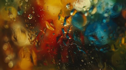  close up of water drops on multicolored background