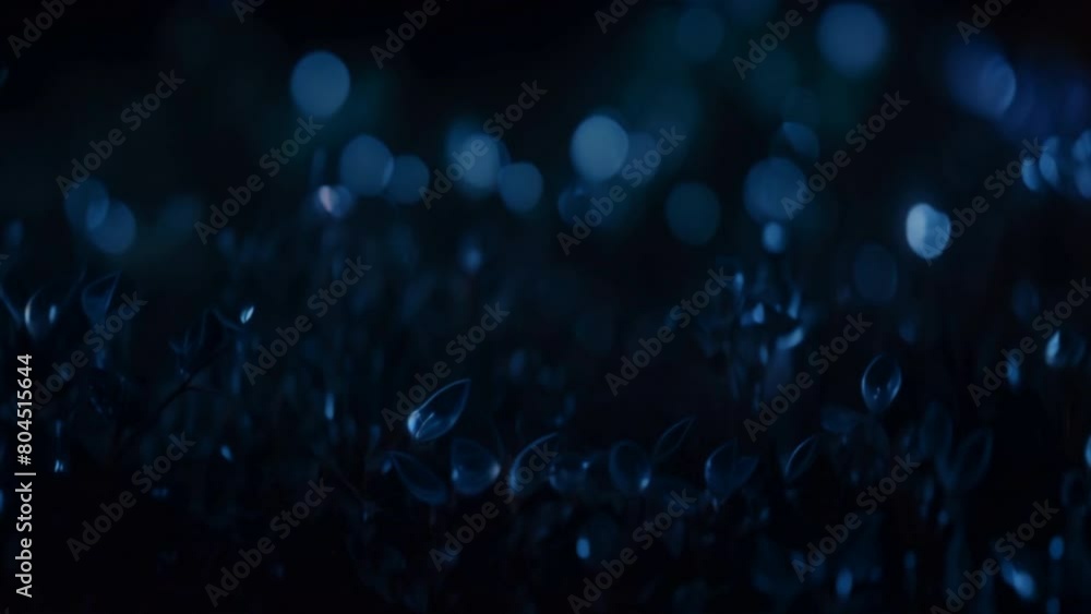 Poster cluster of tiny blue lights against a dark, out-of-focus background. the lights are glowing brightly