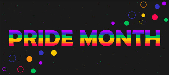 Pride month banner on dark background with space effect. lgbt poster. Celebrating rights. For banner or website printing