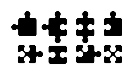 Black Jigsaw Vector Icon set, For Boardgame and Puzzel Graphic Elements Design,Modern symbol.