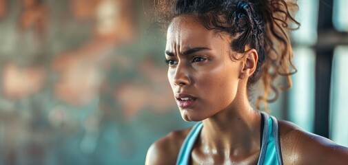 A woman is exercising excessively and sweating profusely  generative ai image
