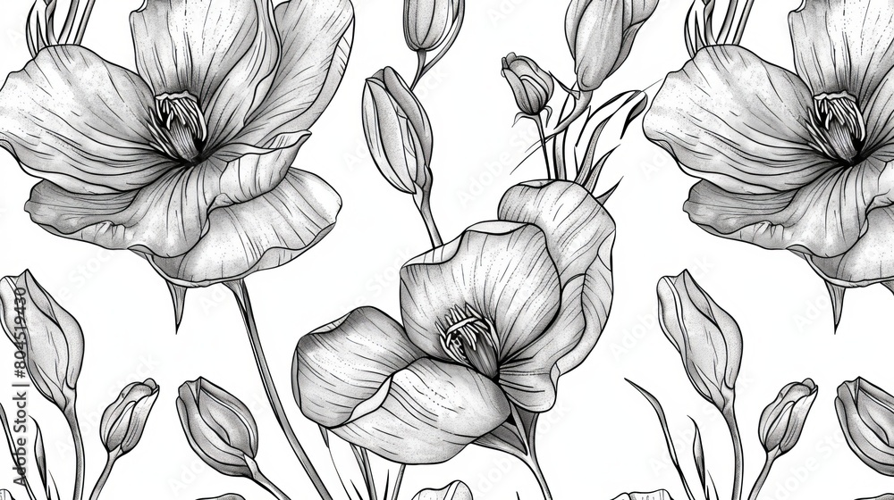Poster handdrawn style seamless pattern with pencil line art