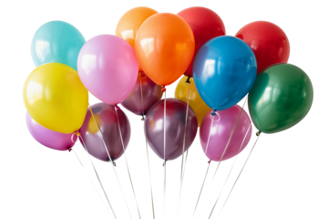 Colourful party balloons isolated on transparent or white background. 
