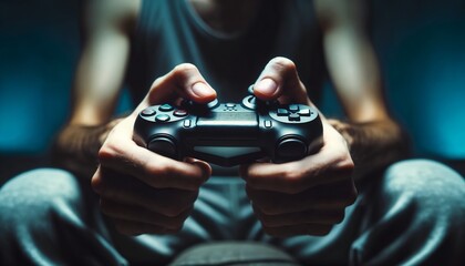 Close-up of Hands Gripping Game Controller Highlighting Video Game Addiction