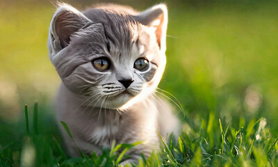Obraz premium cute kitten on the grass. Selective focus.