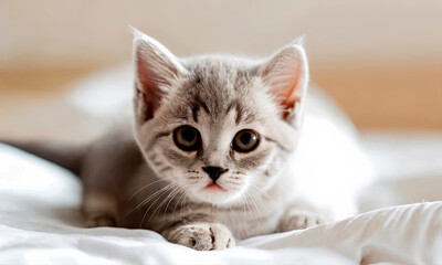 cute kitten in bed. Selective focus.