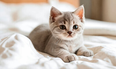 cute kitten in bed. Selective focus.