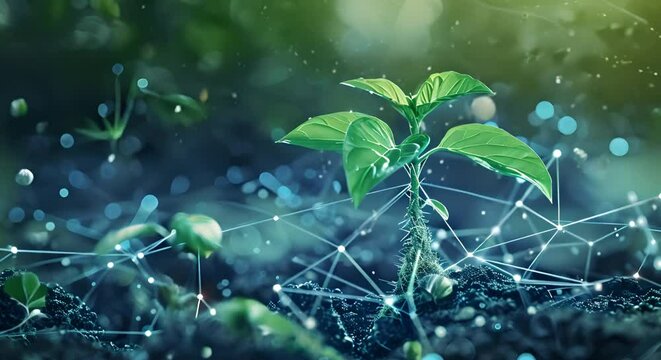 Harnessing Technology: AI and Plant Growth Converge in Digital Biotechnology. Concept Digital Biotechnology, AI in Agriculture, Plant Growth Technology, Technological Innovations in Farming