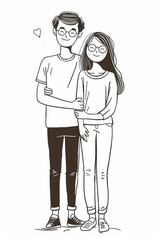 Hand drawn simple line illustration of a couple