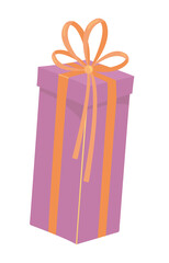 Holiday gift box in flat design. Purple present with ribbon and bow. Vector illustration isolated.