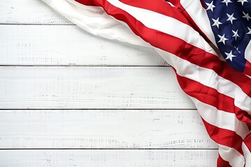 American flag on a white wooden background for 4th of July