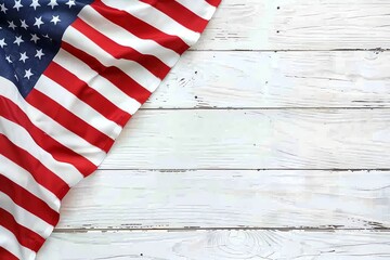 American flag on a white wooden background for 4th of July