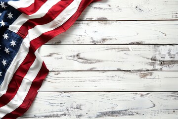 American flag on a white wooden background for 4th of July - obrazy, fototapety, plakaty