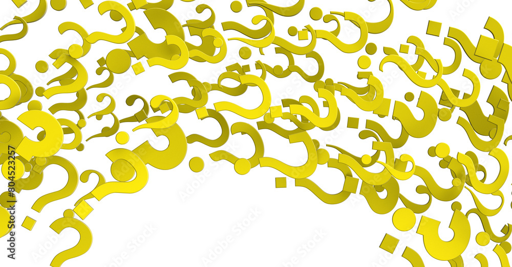 Poster infinite question marks on a plane, original three dimensional illustration.
