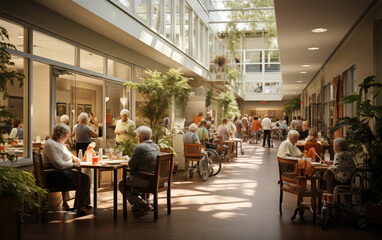 Caregivers assisting residents in community building. Generative AI