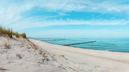 sand dunes and beach in summer. Baltic Sea Germany. Seascape sand Dune Landscape with beach and...