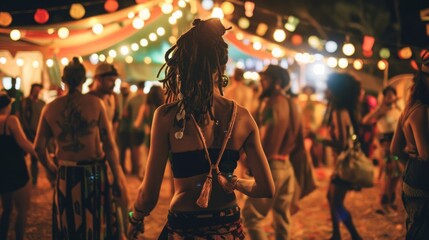 A woman with dreadlocks stands confidently in front of a diverse crowd of people, addressing them with determination and passion.