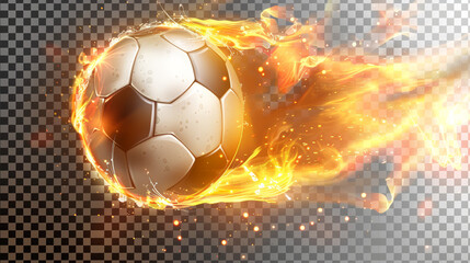 soccer ball in flames, isolated, transparent background