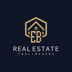 EB initial monogram logo for real estate with home shape creative design.