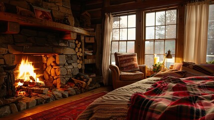 Inviting and Warm: A Cozy Room with a Crackling Fireplace Perfect for Relaxation and Comfort