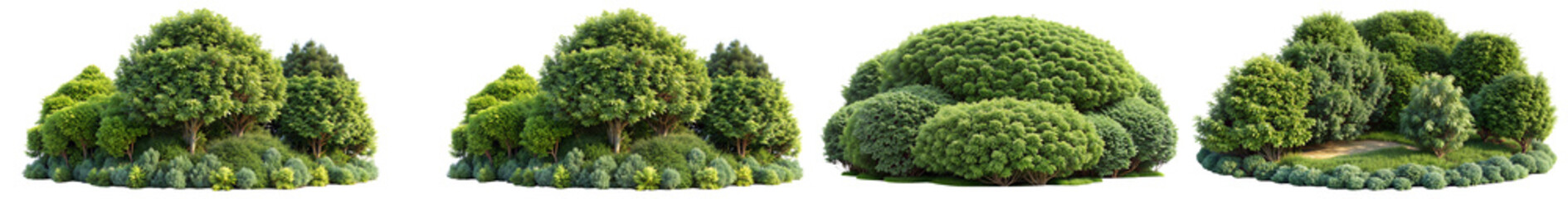 set of forest foliage with plants,bush and shrubs, isolated on white background with clipping path, cutout.