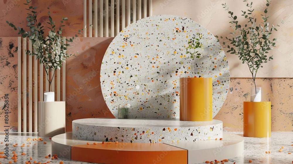 Poster 3D rendering of terrazzo texture backdrop for product display...