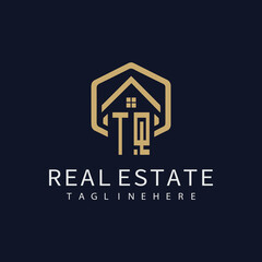 initial monogram logo for real estate with building shape creative design	
