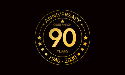 90th anniversary celebration logo style. Vector illustration.