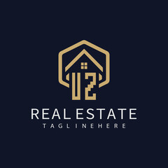 initial monogram logo for real estate with building shape creative design	
