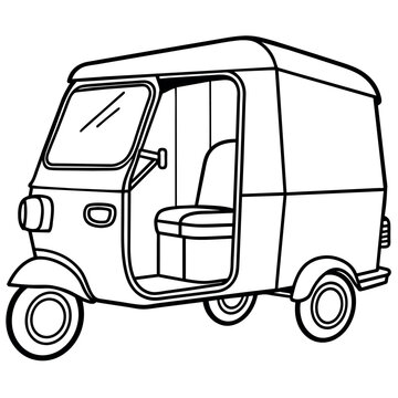 recommend clip art: Auto Rickshaw outline illustration digital coloring book page line art drawing