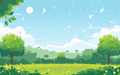Obraz premium Flat design of natural spring landscape background vector illustration which is very beautiful