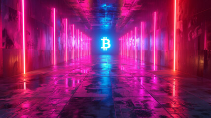 Cryptocurrency technology network neon laser light. Cryptocurrency digital currency concept.generative ai