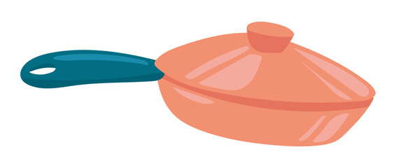 Frying pan with lid in flat design. Kitchenware with handle for roasting. Vector illustration isolated.