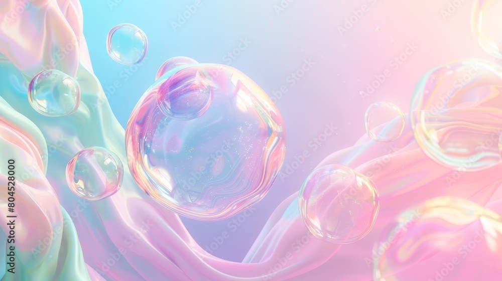 Poster fashion backdrop with cream liquid blobs. soap bubbles. 3d soft pastel gradient balls.
