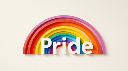 Rainbow with word Pride standing in front. Isolated on white background. Love symbol with text for LGBTQ, gay, lesbian, homosexual awareness month