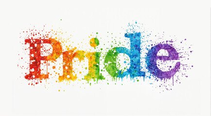 Pride word in colourful splash paint font isolated on a white background. Text for LGBTQ, gay, homosexual awareness month