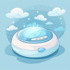 Vector drawing of a portable baby soother that emits white noise and gentle vibrations to calm infants