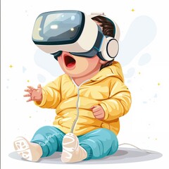 Baby s first virtual reality experience kit, designed for early learning in a futuristic vector style