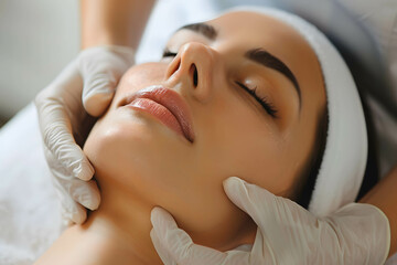 Close up women face, facial treatment in clinic, trends in health and skin care for beauty