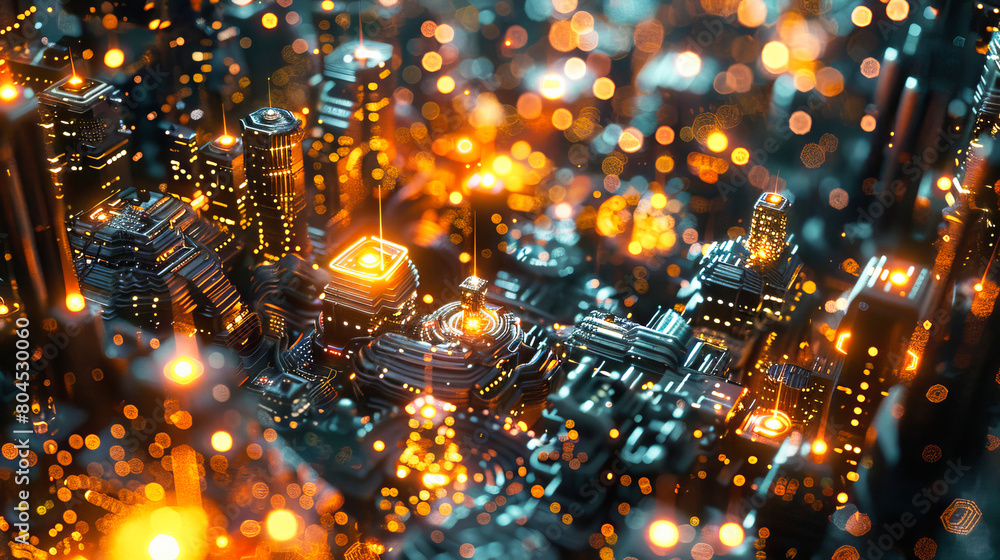 Poster generic intricate electronic elements in an abstract advanced technology composition