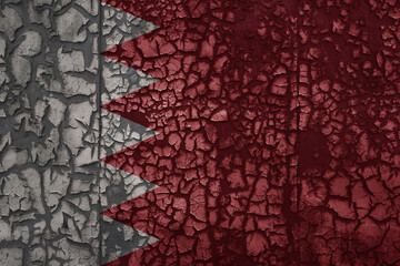 flag of bahrain on a old grunge metal rusty cracked wall background