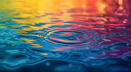 Rainbow ripples on water, colored background