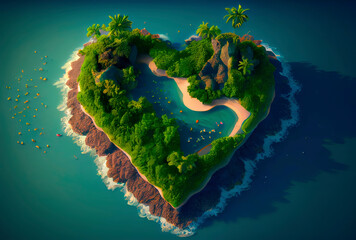 Island in the shape of a heart. Generative AI,