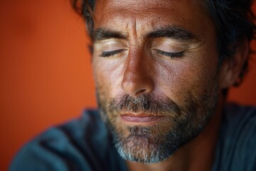 Fototapeta premium Focusing on the anonymity concept, this image presents an individual with their face blurred against an orange backdrop