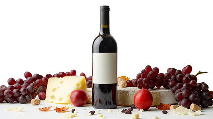 wine presentation mockup, a table full of grapes, cheeses