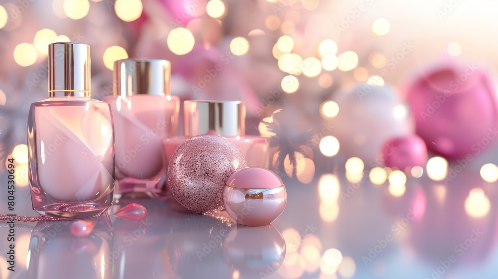 Aufkleber The beauty fashion bokeh background for cosmetic product display is rendered in 3D. The view is from the top.