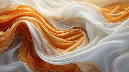 Obraz premium Fluttering White and Golden Color Fabric in Space With Delicate Folds on Blurry Background