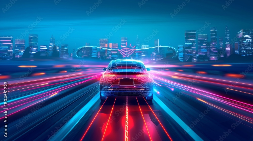 Aufkleber The autonomous smart car uses a wireless sensor to drive on the road around it. The autonomous smart car will navigate through the roads, observe the distance, and automatically brake if necessary.