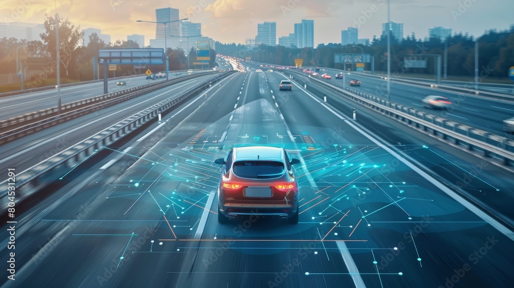 Aufkleber this autonomous smart car uses wireless sensors to drive on the road around it, scanning the roads, 