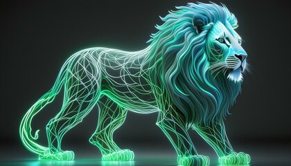 amazing lion made of bright green neon wires, photorealistic, highly detailed, high contrast